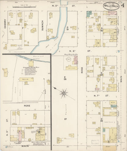 Sanborn Fire Insurance Map from Walla Walla, Walla Walla County, Washington (1888), Sheet #0004 - Complete Map Set gallery image, historic Sanborn map, vintage wall art, Washington Washington