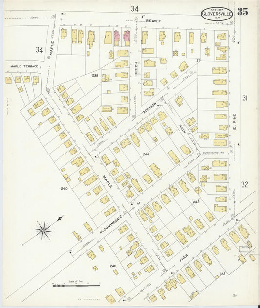 Sanborn Fire Insurance Map from Gloversville, Fulton County, New York (1907), Sheet #0035 - Historic Sanborn Fire Insurance Map Print, vintage old map wall art, antique decor, genealogy gift, New York New York map