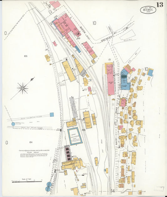 Sanborn Fire Insurance Map from Bisbee, Cochise County, Arizona (1906), Sheet #0013 - Historic Sanborn Fire Insurance Map Print, vintage old map wall art, antique decor, genealogy gift, Arizona Arizona map