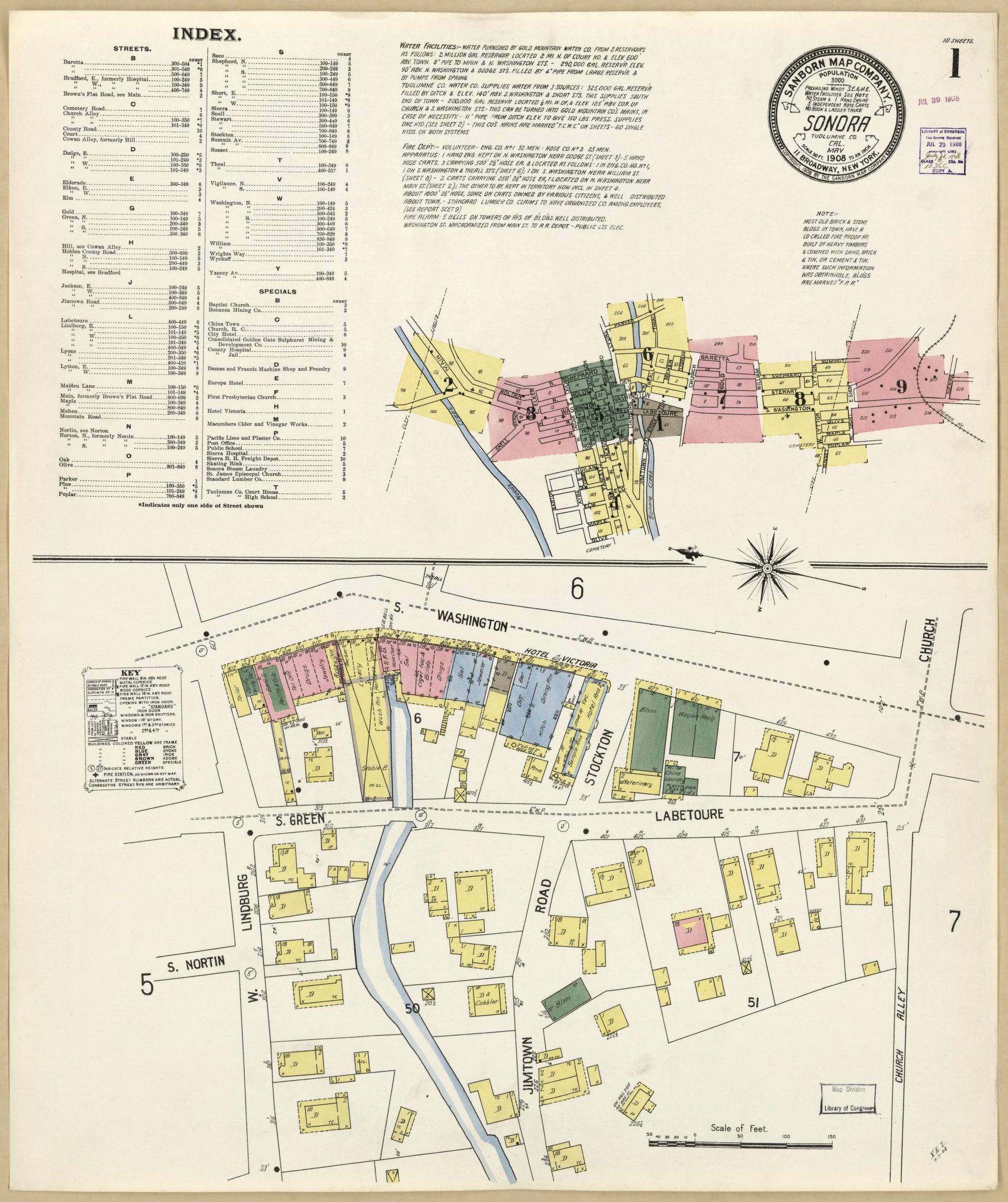 Sanborn Fire Insurance Map from Sonora, Tuolumne County, California. (1908) – Historic Sanborn Fire Insurance Map Print