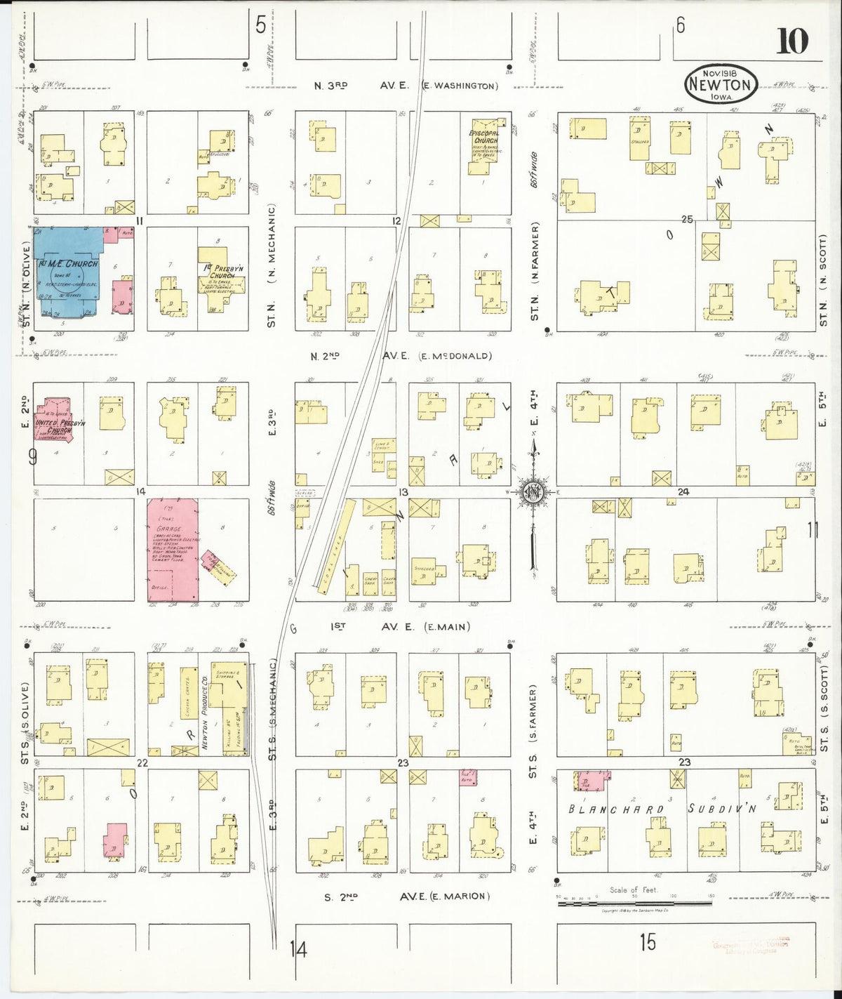 Sanborn Fire Insurance Map from Newton, Jasper County, Iowa (1918), Sheet #0010 - Historic Sanborn Fire Insurance Map Print, vintage old map wall art