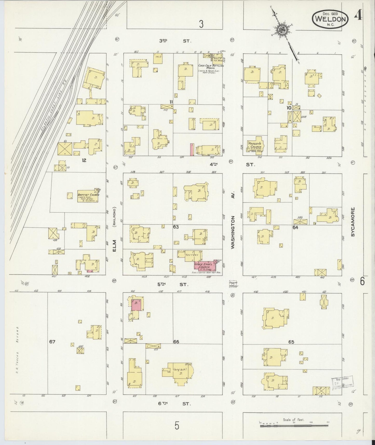 Sanborn Fire Insurance Map from Weldon, Halifax County, North Carolina (1909), Sheet #0004 - Complete Map Set gallery image, historic Sanborn map, vintage wall art, North Carolina North Carolina
