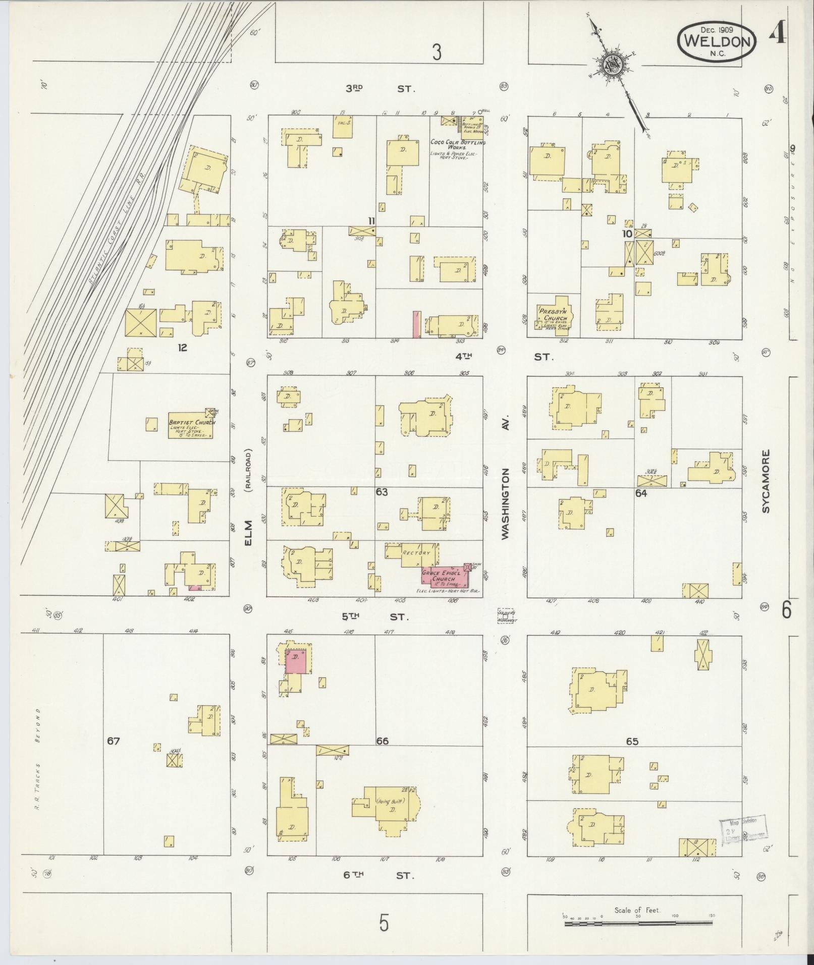 Sanborn Fire Insurance Map from Weldon, Halifax County, North Carolina (1909), Sheet #0004 - Complete Map Set gallery image, historic Sanborn map, vintage wall art, North Carolina North Carolina