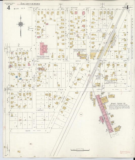 Sanborn Fire Insurance Map from Reading, Hillsdale County, Michigan (1938), Sheet #0004 - Historic Sanborn Fire Insurance Map Print, vintage old map wall art, antique decor, genealogy gift, Michigan Michigan map