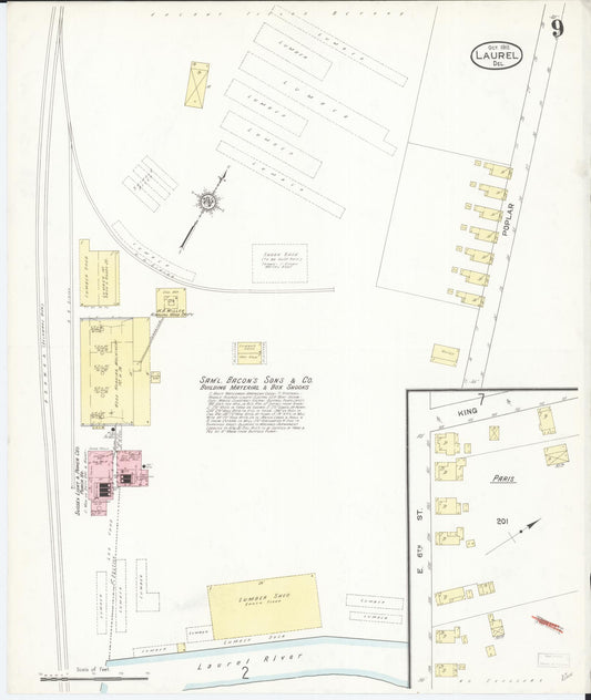 Sanborn Fire Insurance Map from Laurel, Sussex County, Delaware (1912), Sheet #0009 - Historic Sanborn Fire Insurance Map Print, vintage old map wall art, antique decor, genealogy gift, Delaware Delaware map