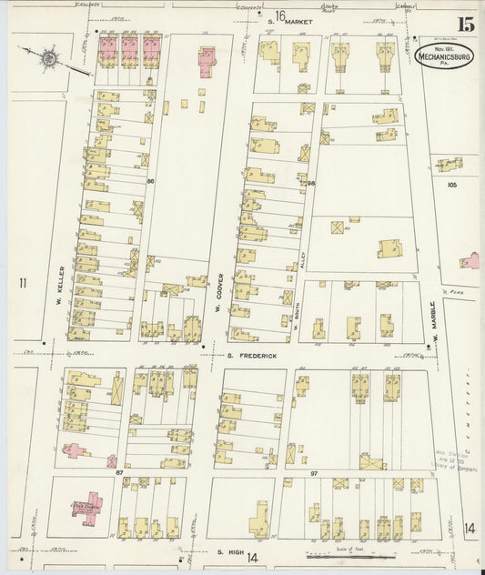 Sanborn Fire Insurance Map from Mechanicsburg, Cumberland County, Pennsylvania (1911), Sheet #0015 - Historic Sanborn Fire Insurance Map Print, vintage old map wall art, antique decor, genealogy gift, Pennsylvania Pennsylvania map