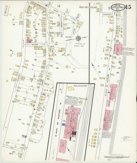 Sanborn Fire Insurance Map from Little Falls, Herkimer County, New York (1918), Sheet #0015 - Historic Sanborn Fire Insurance Map Print, vintage old map wall art, antique decor, genealogy gift, New York New York map