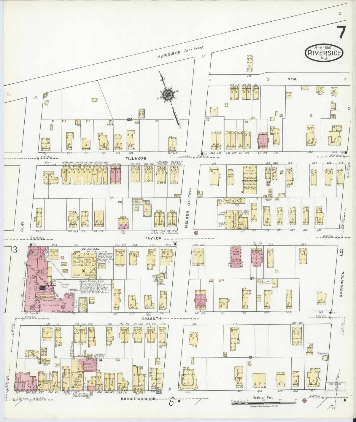 Sanborn Fire Insurance Map from Riverside, Burlington County, New Jersey (1919), Sheet #0007 - Historic Sanborn Fire Insurance Map Print, vintage old map wall art, antique decor, genealogy gift, New Jersey New Jersey map
