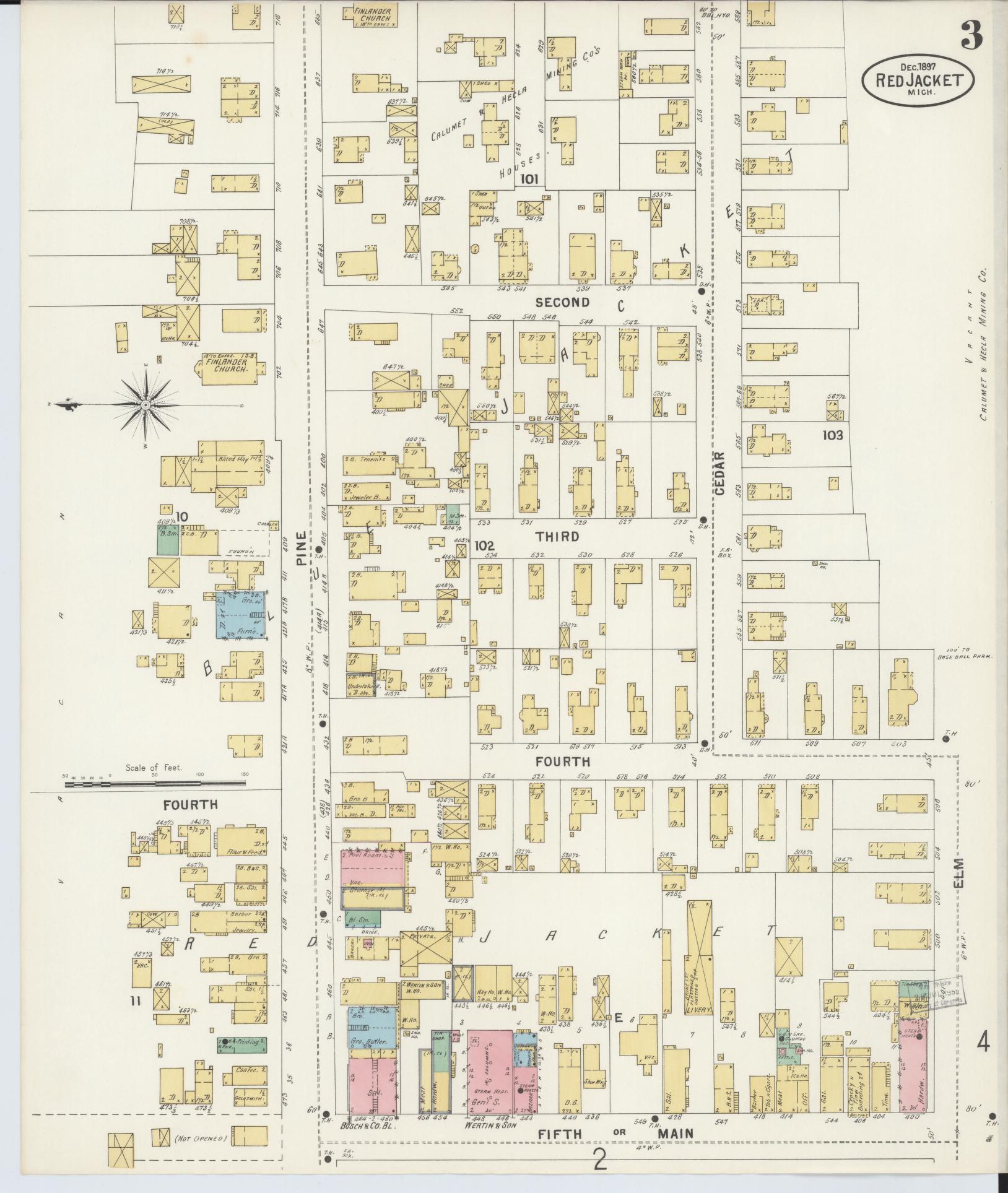 Sanborn Fire Insurance Map from Red Jacket, Houghton County, Michigan (1897), Sheet #0003 - Complete Map Set gallery image, historic Sanborn map, vintage wall art, Michigan Michigan
