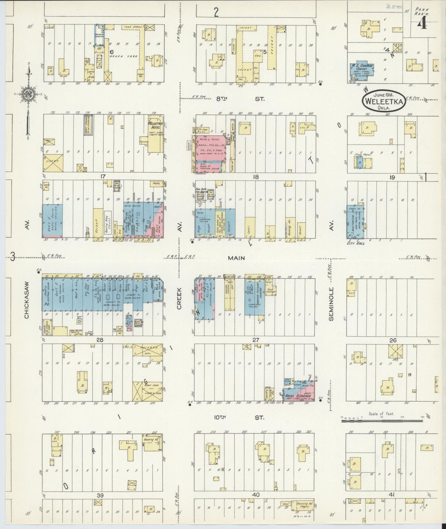 Sanborn Fire Insurance Map from Weleetka, Okfuskee County, Oklahoma (1914), Sheet #0004 - Historic Sanborn Fire Insurance Map Print, vintage old map wall art, antique decor, genealogy gift, Oklahoma Oklahoma map