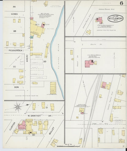 Sanborn Fire Insurance Map from Mount Clemens, Macomb County, Michigan (1892), Sheet #0006 - Historic Sanborn Fire Insurance Map Print, vintage old map wall art, antique decor, genealogy gift, Michigan Michigan map