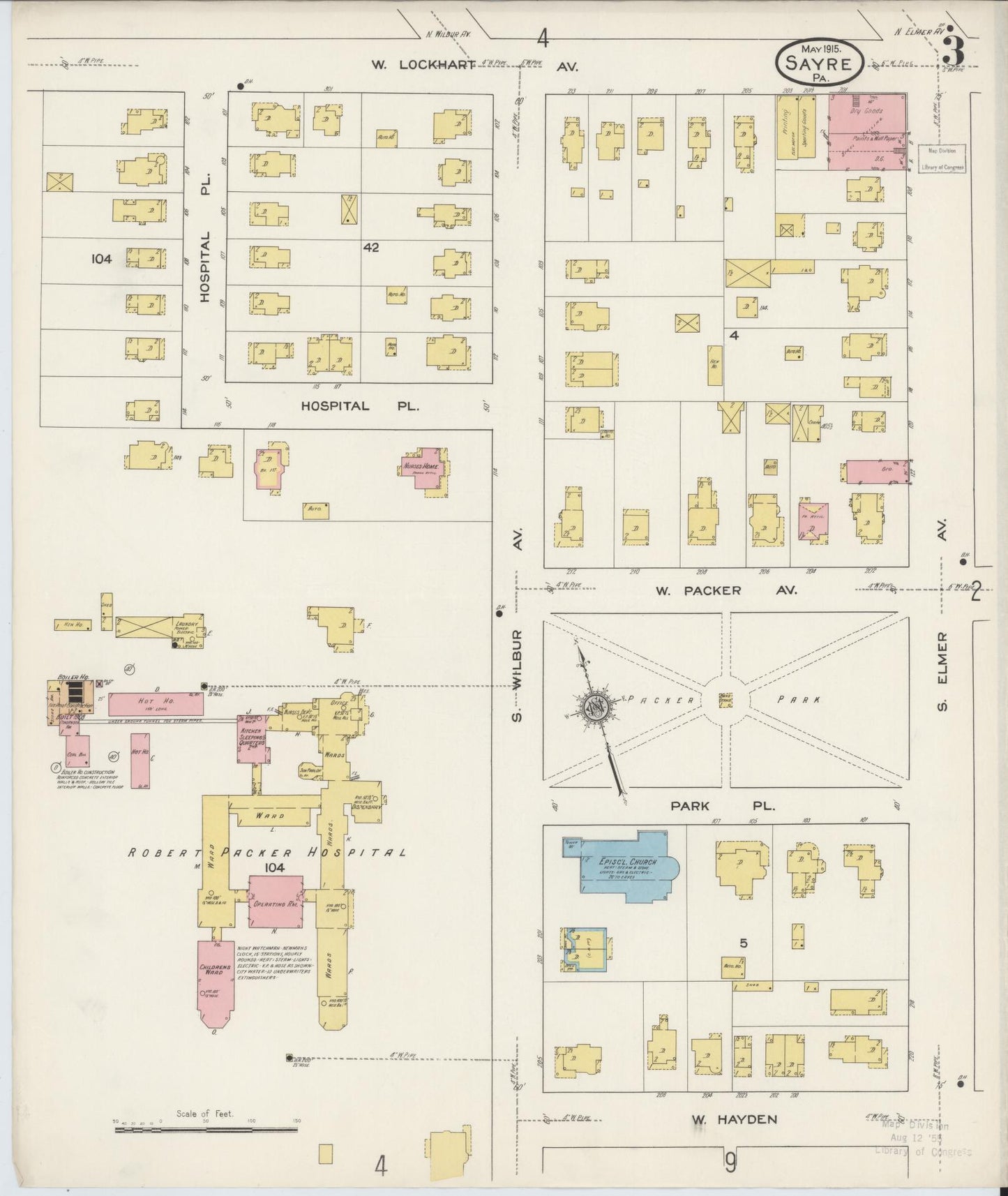 Sanborn Fire Insurance Map from Sayre, Bradford County, Pennsylvania (1915), Sheet #0003 - Complete Map Set gallery image, historic Sanborn map, vintage wall art, Pennsylvania Pennsylvania