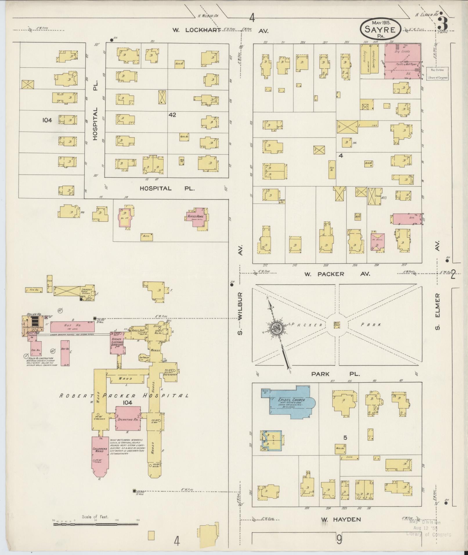 Sanborn Fire Insurance Map from Sayre, Bradford County, Pennsylvania (1915), Sheet #0003 - Complete Map Set gallery image, historic Sanborn map, vintage wall art, Pennsylvania Pennsylvania