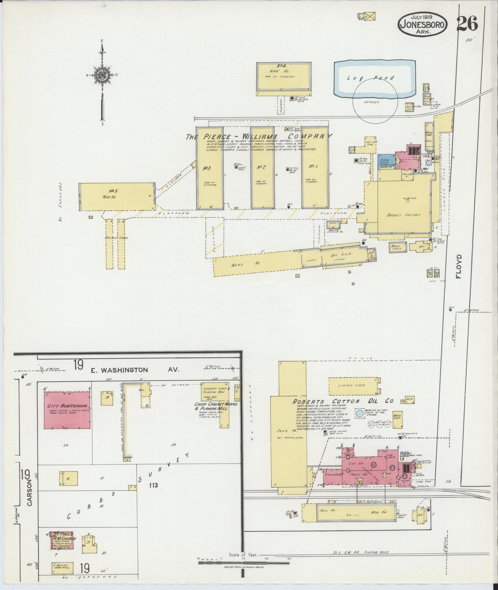 Sanborn Fire Insurance Map from Jonesboro, Craighead County, Arkansas (1919), Sheet #0026 - Historic Sanborn Fire Insurance Map Print, vintage old map wall art, antique decor, genealogy gift, Arkansas Arkansas map