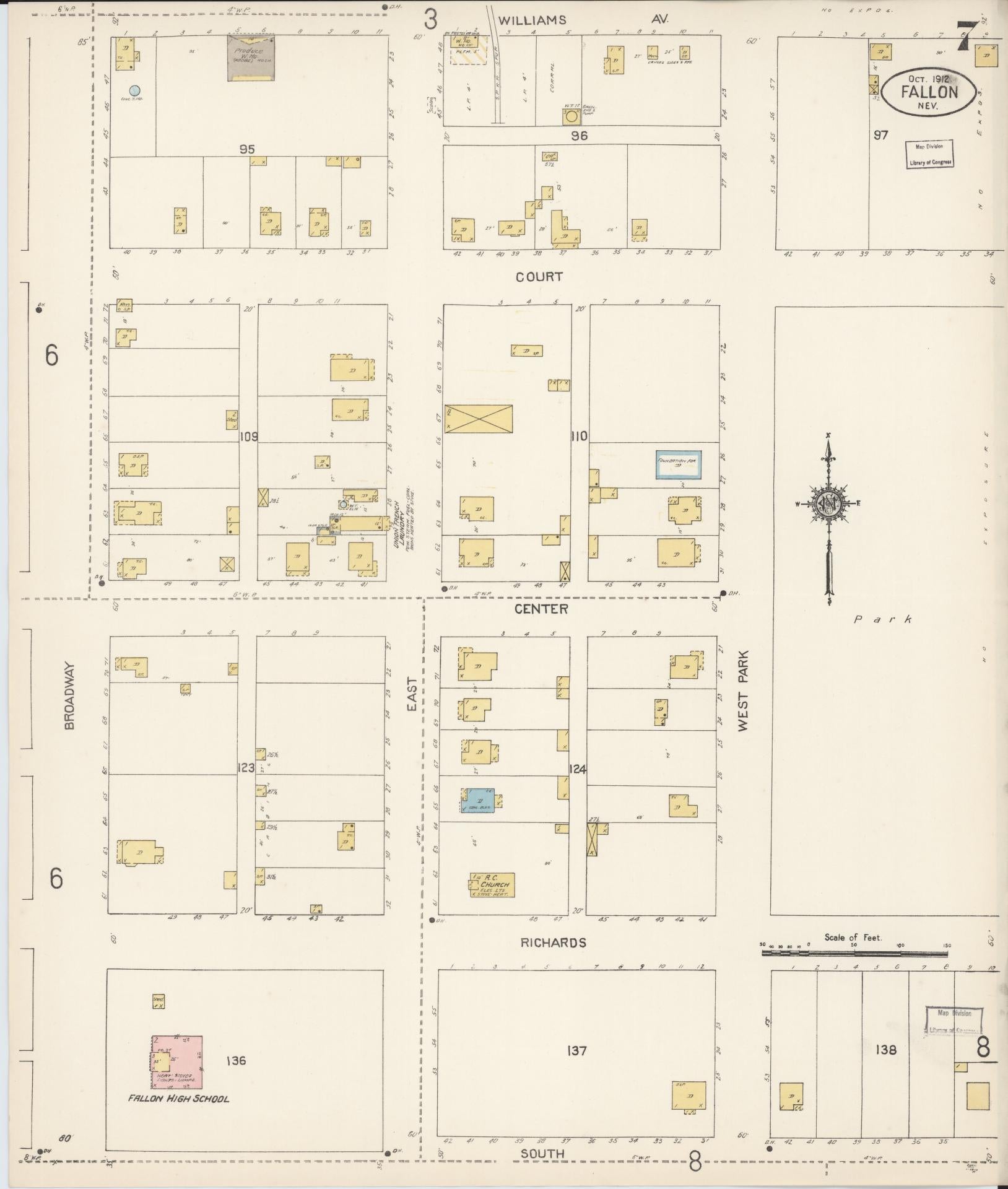 Sanborn Fire Insurance Map from Fallon, Churchill County, Nevada (1912), Sheet #0007 - Historic Sanborn Fire Insurance Map Print, vintage old map wall art, antique decor, genealogy gift, Nevada Nevada map