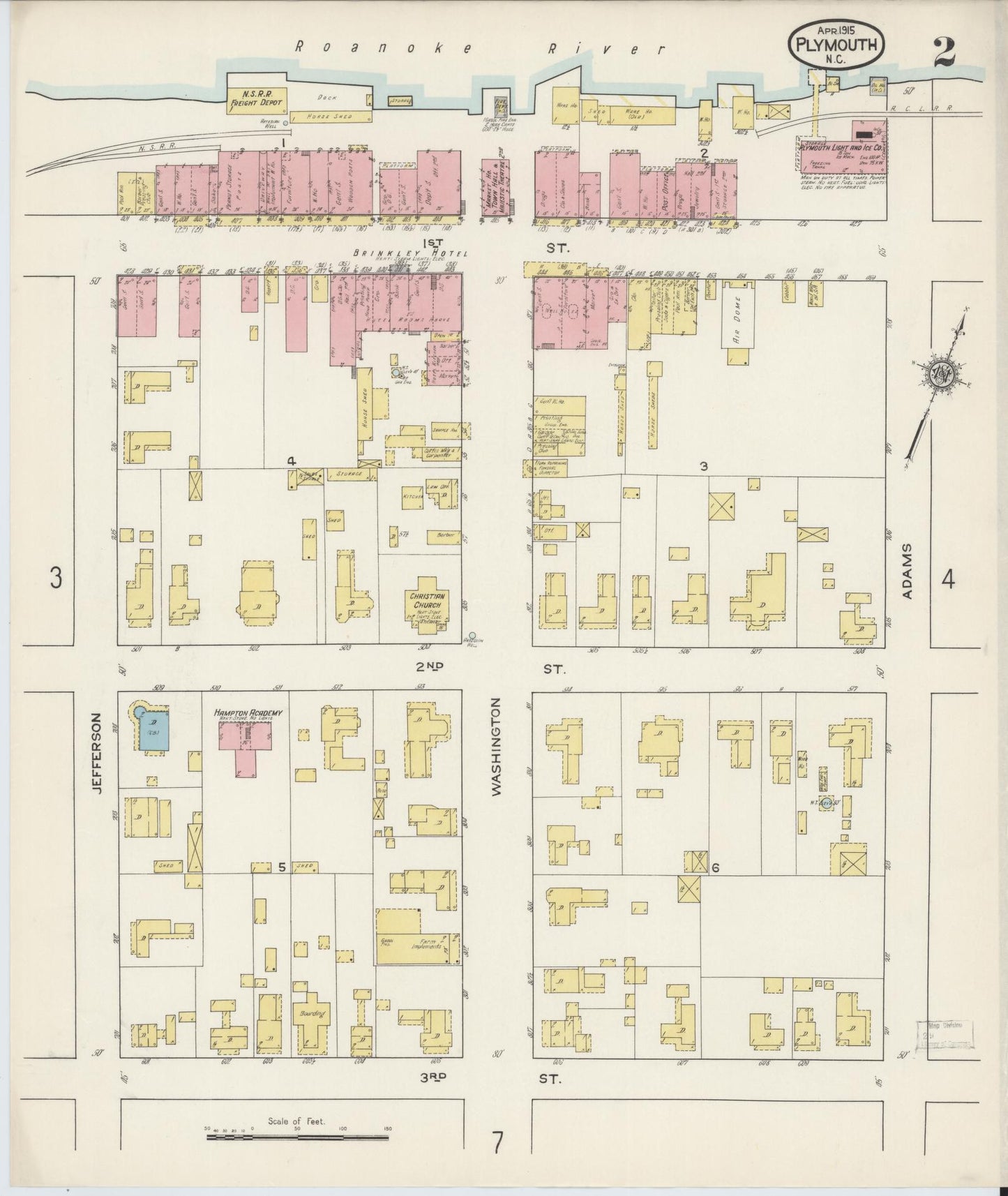 Sanborn Fire Insurance Map from Plymouth, Washington County, North Carolina (1915), Sheet #0002 - Complete Map Set gallery image, historic Sanborn map, vintage wall art, North Carolina North Carolina