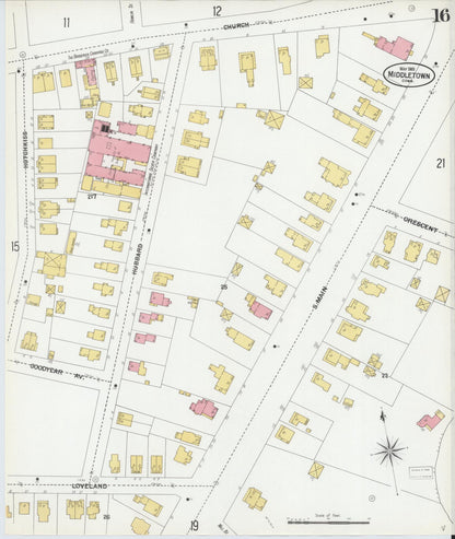 Sanborn Fire Insurance Map from Middletown, Middlesex County, Connecticut (1901), Sheet #0016 - Complete Map Set gallery image, historic Sanborn map, vintage wall art, Connecticut Connecticut