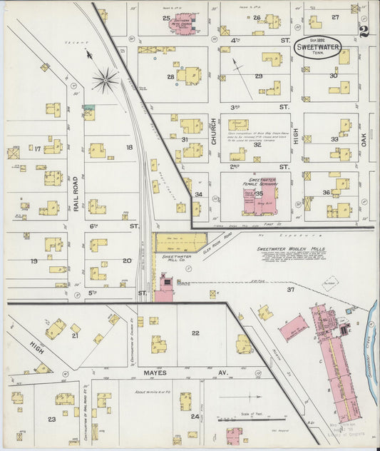 Sanborn Fire Insurance Map from Sweetwater, Monroe County, Tennessee (1892), Sheet #0002 - Historic Sanborn Fire Insurance Map Print, vintage old map wall art, antique decor, genealogy gift, Tennessee Tennessee map