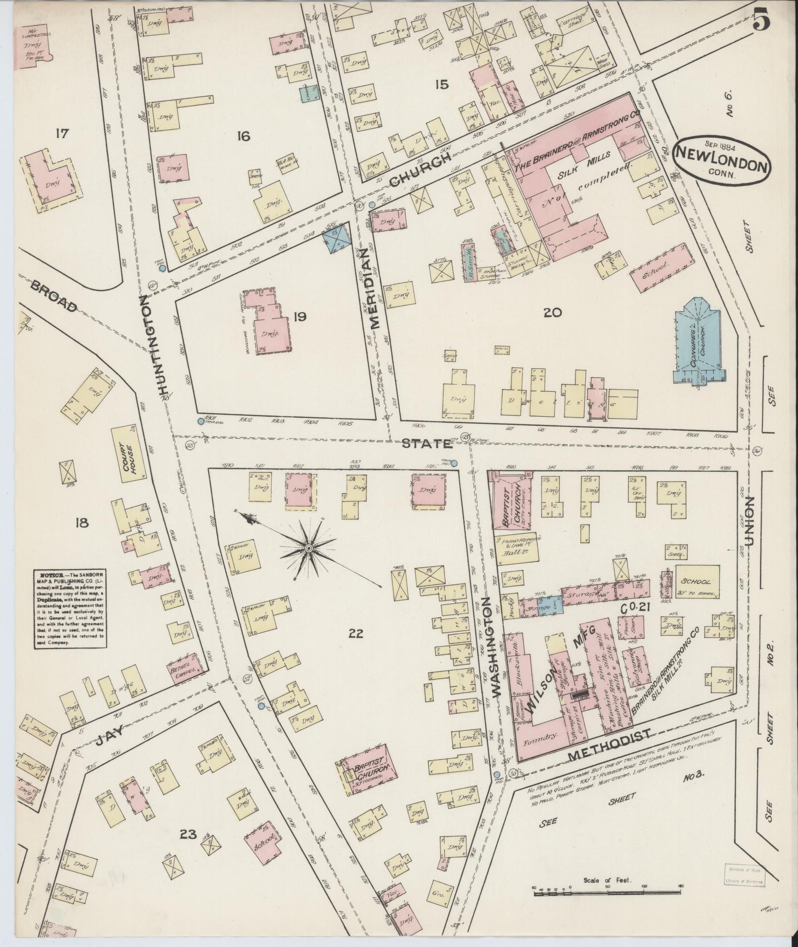 Sanborn Fire Insurance Map from New London, New London County, Connecticut (1884), Sheet #0005 - Complete Map Set gallery image, historic Sanborn map, vintage wall art, Connecticut Connecticut