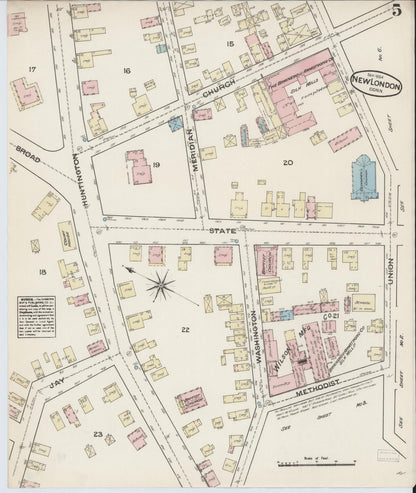Sanborn Fire Insurance Map from New London, New London County, Connecticut (1884), Sheet #0005 - Complete Map Set gallery image, historic Sanborn map, vintage wall art, Connecticut Connecticut