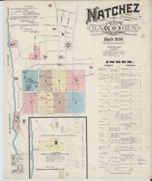 Sanborn Fire Insurance Map from Natchez, Adams County, Mississippi (1886), Sheet #0001 - Complete Map Set gallery image, historic Sanborn map, vintage wall art, Mississippi Mississippi
