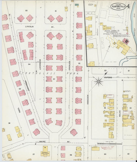 Sanborn Fire Insurance Map from Rumford Falls, Oxford County, Maine (1903), Sheet #0004 - Historic Sanborn Fire Insurance Map Print, vintage old map wall art, antique decor, genealogy gift, Maine Maine map