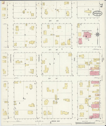 Sanborn Fire Insurance Map from Shawano, Shawano County, Wisconsin (1913), Sheet #0002 - Complete Map Set gallery image, historic Sanborn map, vintage wall art, Wisconsin Wisconsin