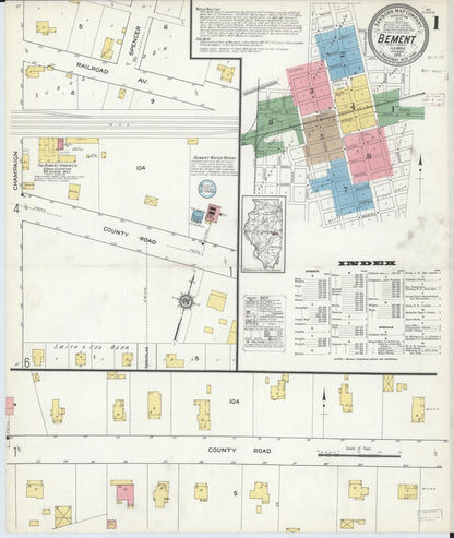 Sanborn Fire Insurance Map from Bement, Piatt County, Illinois (1915), Sheet #0001 - Complete Map Set gallery image, historic Sanborn map, vintage wall art, Illinois Illinois