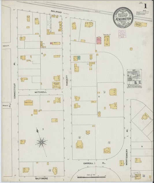 Sanborn Fire Insurance Map from Kensington, Montgomery County, Maryland (1904), Sheet #0001 - Historic Sanborn Fire Insurance Map Print, vintage old map wall art, antique decor, genealogy gift, Maryland Maryland map