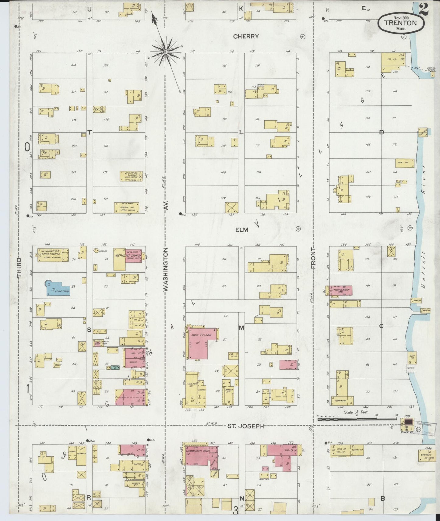 Sanborn Fire Insurance Map from Trenton, Wayne County, Michigan (1900), Sheet #0002 - Historic Sanborn Fire Insurance Map Print, vintage old map wall art, antique decor, genealogy gift, Michigan Michigan map