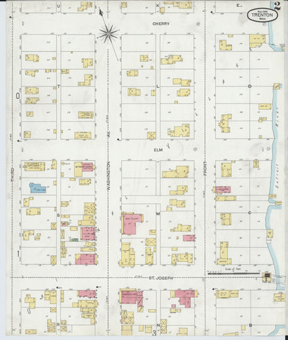 Sanborn Fire Insurance Map from Trenton, Wayne County, Michigan (1900), Sheet #0002 - Historic Sanborn Fire Insurance Map Print, vintage old map wall art, antique decor, genealogy gift, Michigan Michigan map