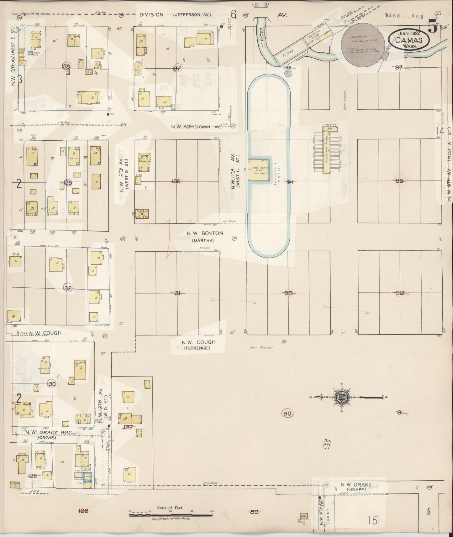 Sanborn Fire Insurance Map from Camas, Clark County, Washington (1943), Sheet #0005 - Complete Map Set gallery image, historic Sanborn map, vintage wall art, Washington Washington