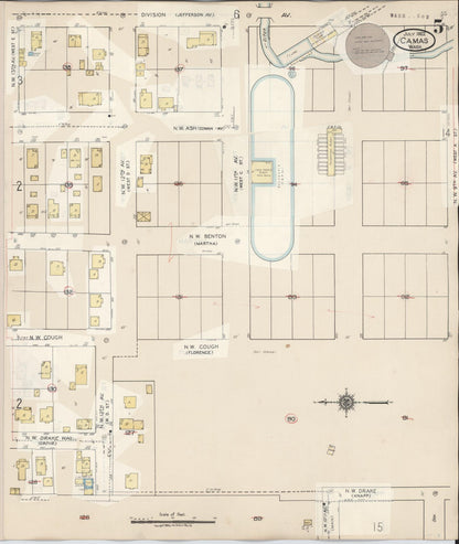 Sanborn Fire Insurance Map from Camas, Clark County, Washington (1943), Sheet #0005 - Complete Map Set gallery image, historic Sanborn map, vintage wall art, Washington Washington