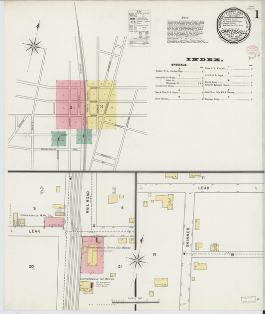 Sanborn Fire Insurance Map from Cartersville, Bartow County, Georgia (1895), Sheet #0001 - Historic Sanborn Fire Insurance Map Print, vintage old map wall art, antique decor, genealogy gift, Georgia Georgia map