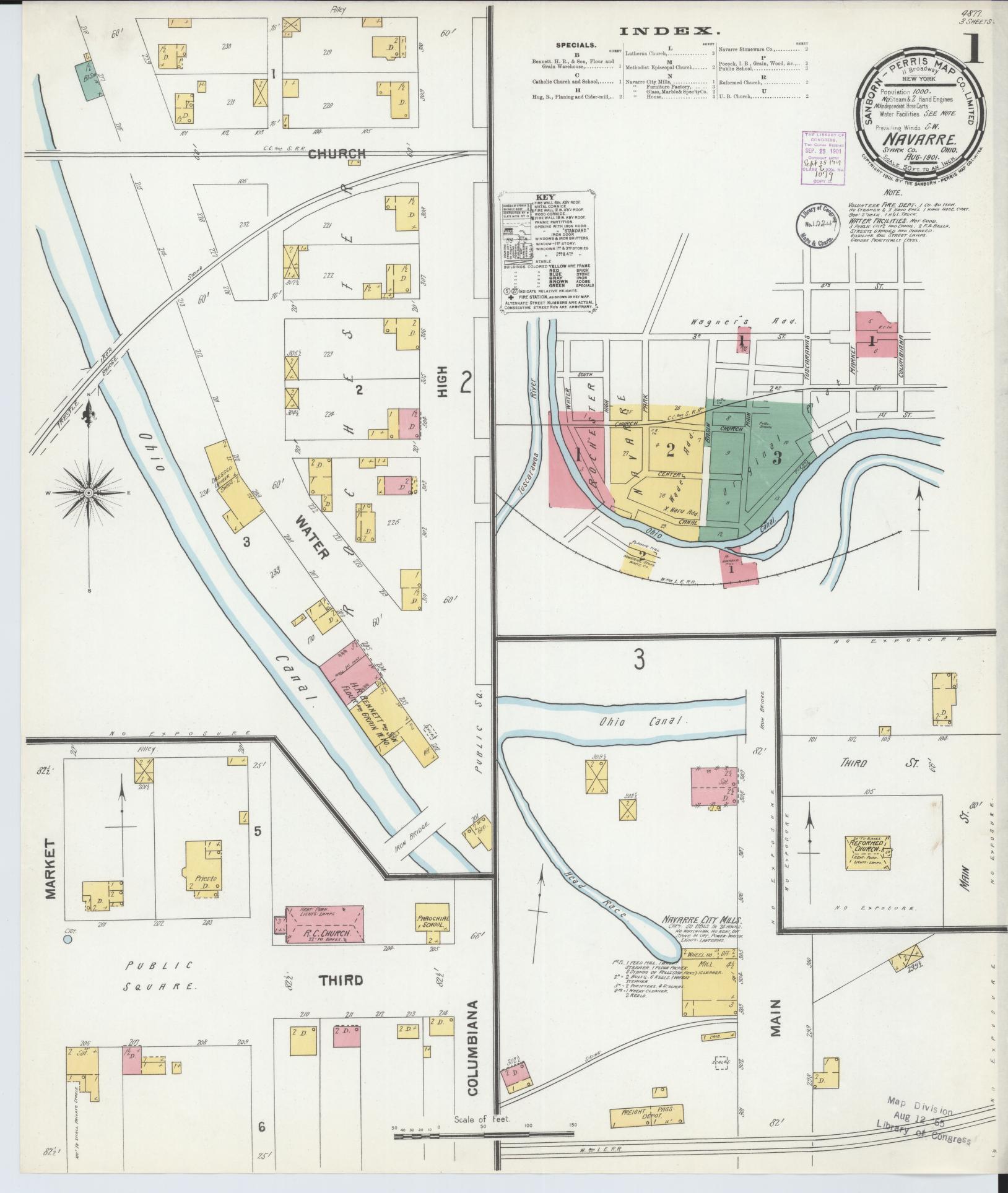 Sanborn Fire Insurance Map from Navarre, Stark County, Ohio (1901), Sheet #0001 - Historic Sanborn Fire Insurance Map Print, vintage old map wall art, antique decor, genealogy gift, Ohio Ohio map