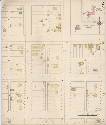 Sanborn Fire Insurance Map from Basin, Big Horn County, Wyoming (1914), Sheet #0002 - Complete Map Set gallery image, historic Sanborn map, vintage wall art, Wyoming Wyoming