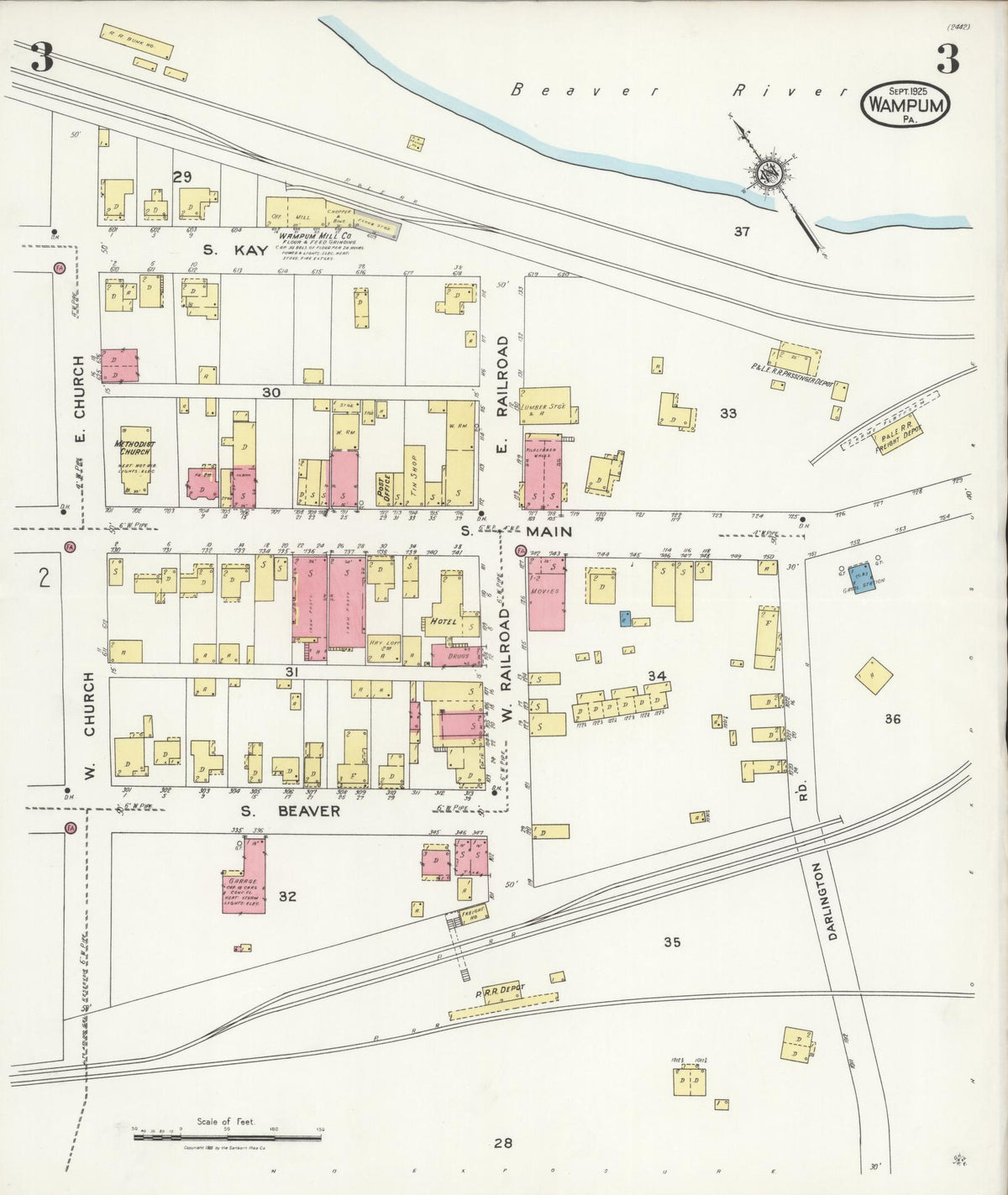 Sanborn Fire Insurance Map from Wampum, Lawrence County, Pennsylvania (1925), Sheet #0003 - Historic Sanborn Fire Insurance Map Print, vintage old map wall art, antique decor, genealogy gift, Pennsylvania Pennsylvania map