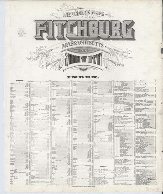 Sanborn Fire Insurance Map from Fitchburg, Worcester County, Massachusetts (1902), Sheet #0001 - Historic Sanborn Fire Insurance Map Print, vintage old map wall art, antique decor, genealogy gift, Massachusetts Massachusetts map