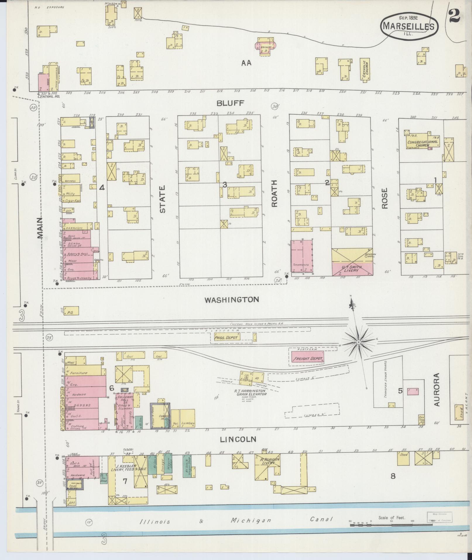 Sanborn Fire Insurance Map from Marseilles, La Salle County, Illinois (1892), Sheet #0002 - Historic Sanborn Fire Insurance Map Print, vintage old map wall art, antique decor, genealogy gift, Illinois Illinois map