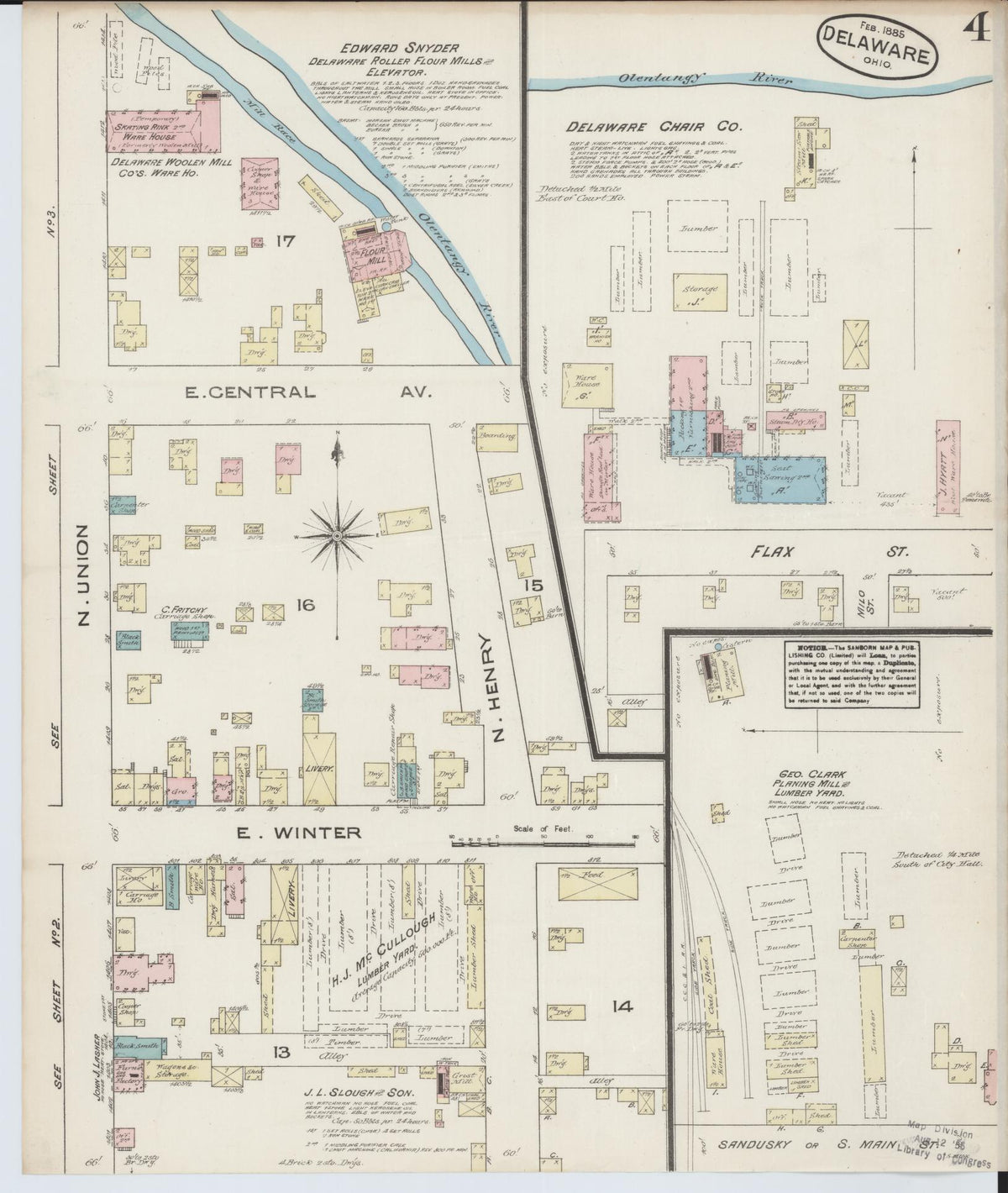 Sanborn Fire Insurance Map from Delaware, Delaware County, Ohio (1885), Sheet #0004 - Historic Sanborn Fire Insurance Map Print, vintage old map wall art, antique decor, genealogy gift, Sanborn Fire Insurance Map from Delaware Delaware map