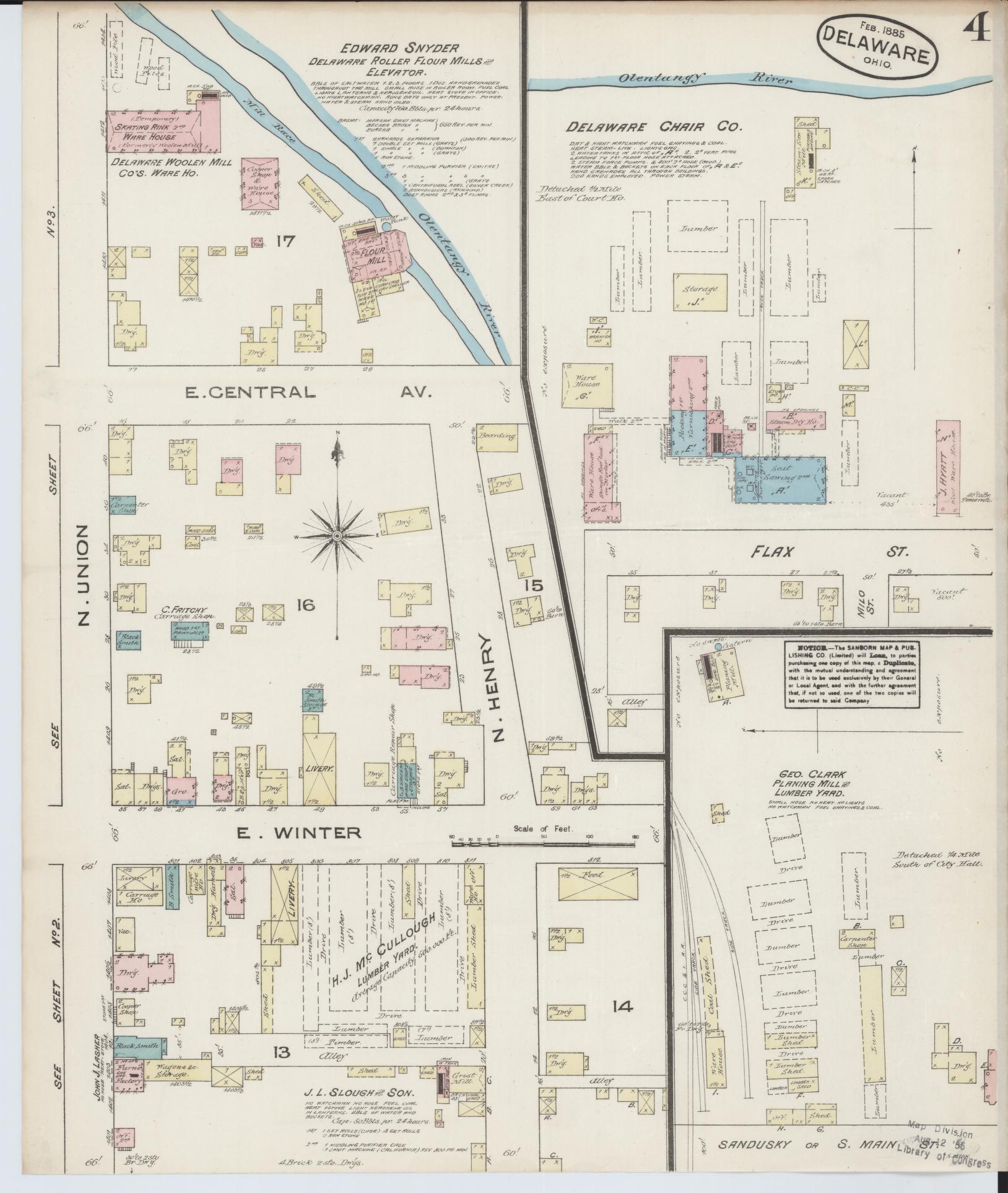 Sanborn Fire Insurance Map from Delaware, Delaware County, Ohio (1885), Sheet #0004 - Historic Sanborn Fire Insurance Map Print, vintage old map wall art, antique decor, genealogy gift, Sanborn Fire Insurance Map from Delaware Delaware map