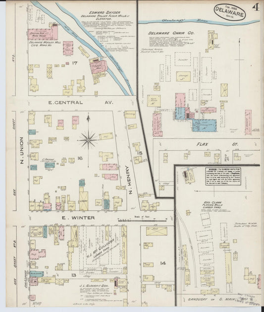 Sanborn Fire Insurance Map from Delaware, Delaware County, Ohio (1885), Sheet #0004 - Historic Sanborn Fire Insurance Map Print, vintage old map wall art, antique decor, genealogy gift, Sanborn Fire Insurance Map from Delaware Delaware map