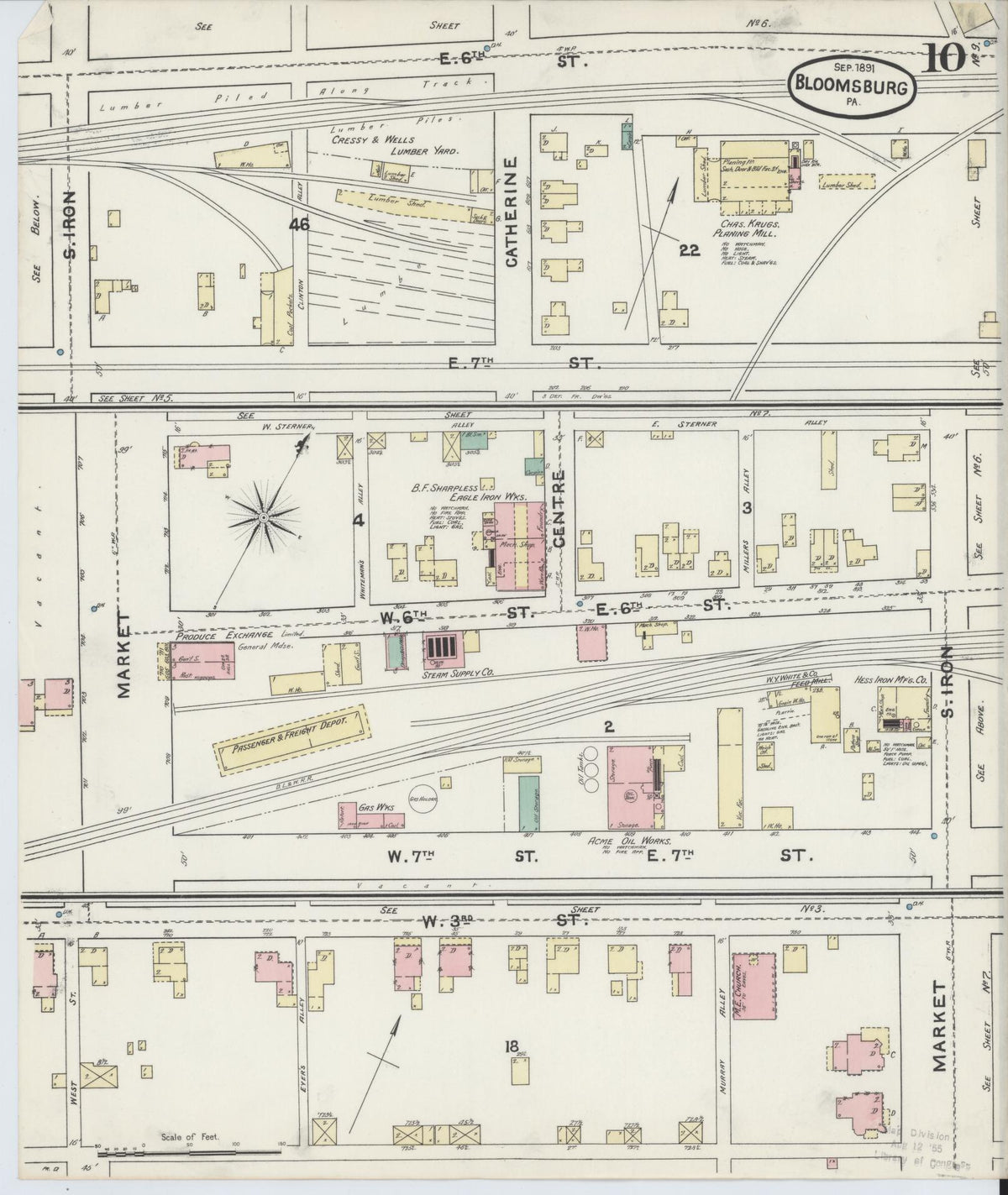 Sanborn Fire Insurance Map from Bloomsburg, Columbia County, Pennsylvania (1891), Sheet #0010 - Complete Map Set gallery image, historic Sanborn map, vintage wall art, Pennsylvania Pennsylvania