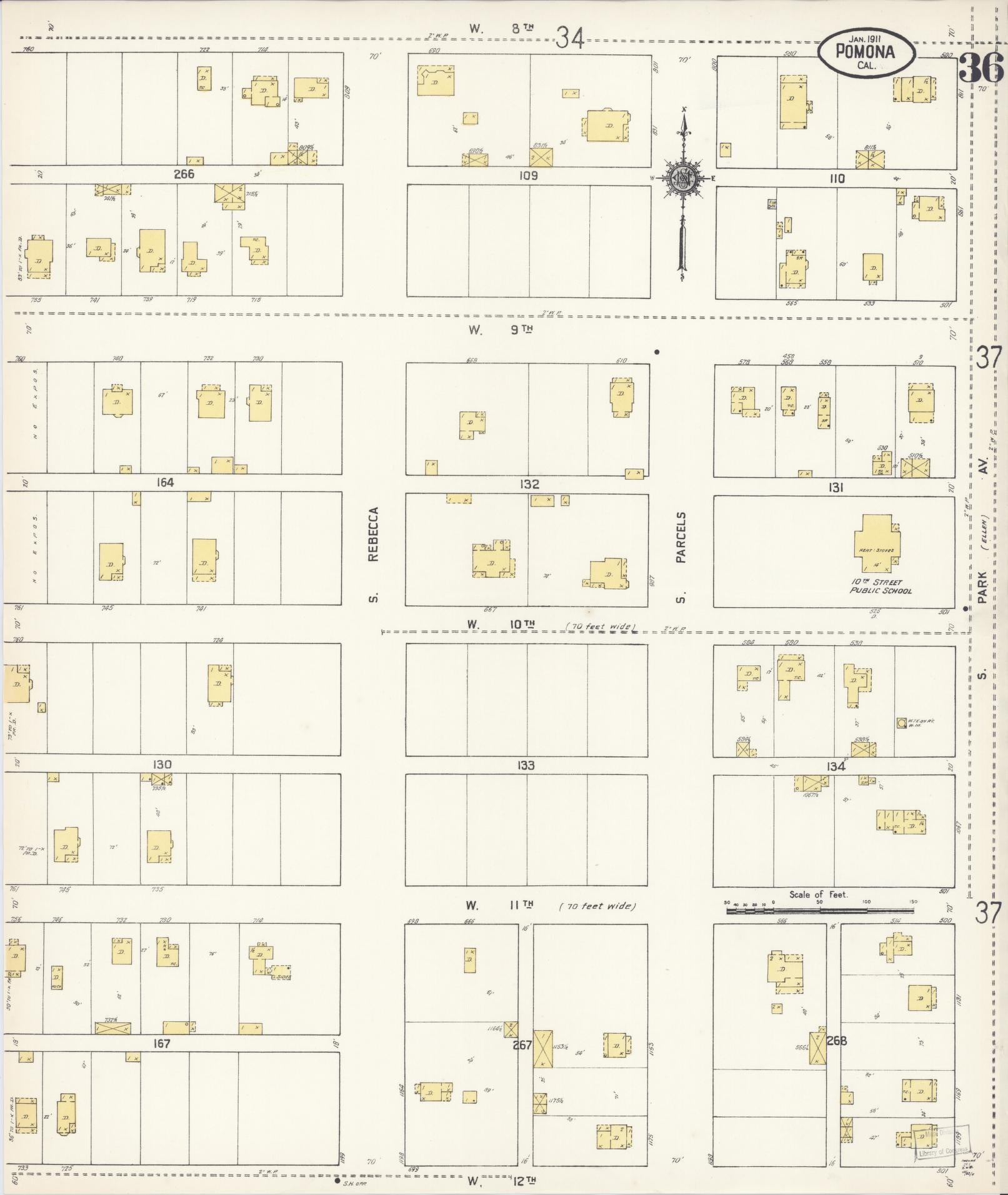 Sanborn Fire Insurance Map from Pomona, Los Angeles County, California (1911), Sheet #0036 - Complete Map Set gallery image, historic Sanborn map, vintage wall art, California California