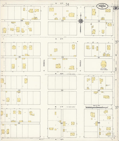 Sanborn Fire Insurance Map from Pomona, Los Angeles County, California (1911), Sheet #0036 - Complete Map Set gallery image, historic Sanborn map, vintage wall art, California California