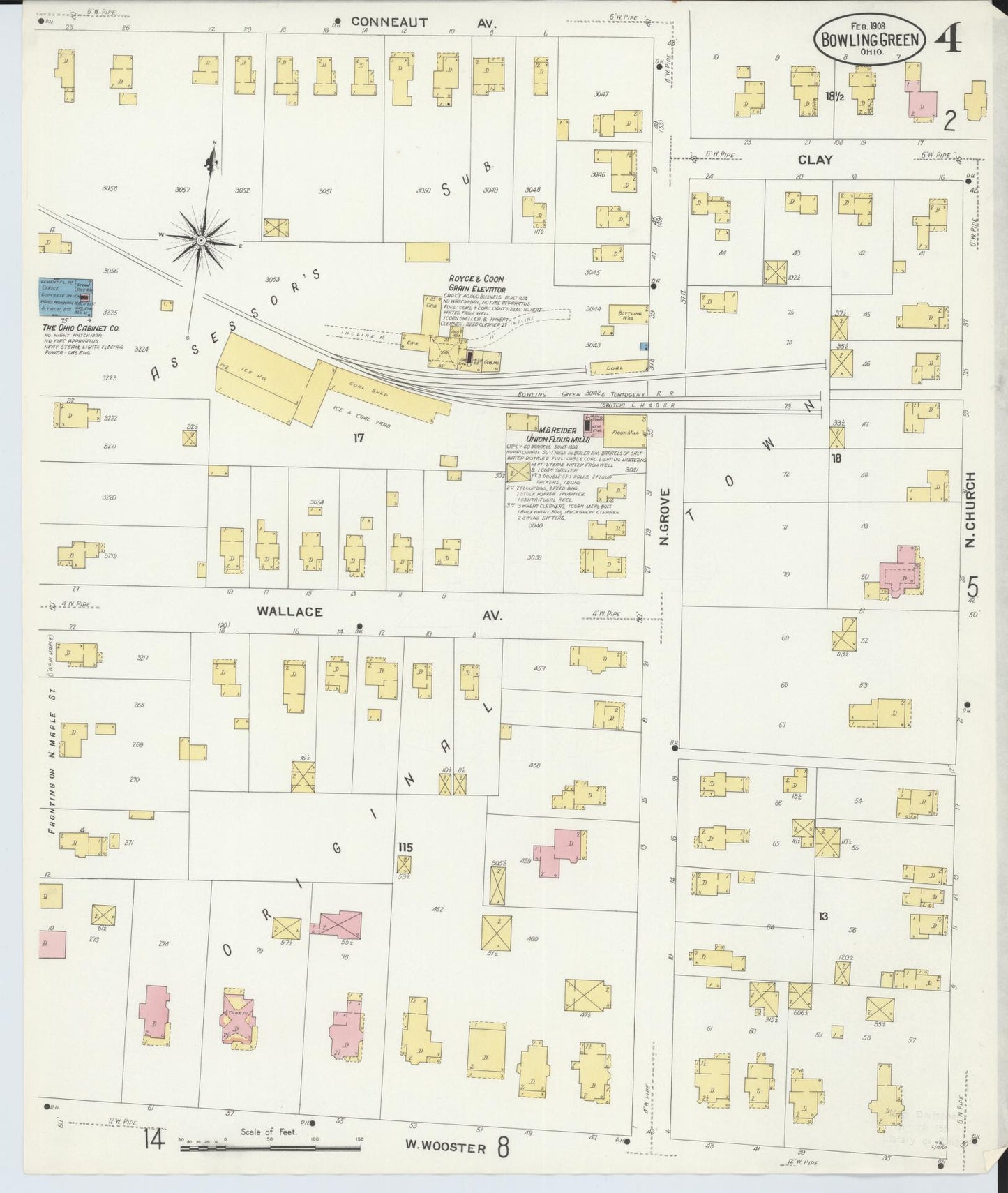 Sanborn Fire Insurance Map from Bowling Green, Wood County, Ohio (1908), Sheet #0004 - Historic Sanborn Fire Insurance Map Print, vintage old map wall art, antique decor, genealogy gift, Ohio Ohio map