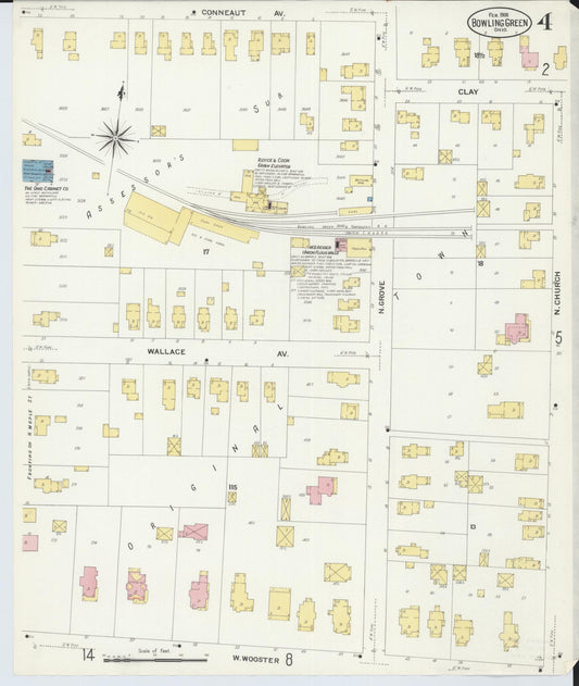 Sanborn Fire Insurance Map from Bowling Green, Wood County, Ohio (1908), Sheet #0004 - Historic Sanborn Fire Insurance Map Print, vintage old map wall art, antique decor, genealogy gift, Ohio Ohio map