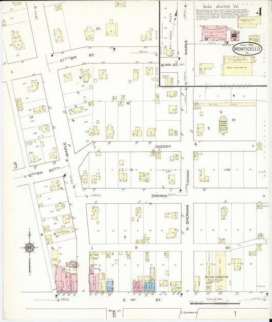 Sanborn Fire Insurance Map from Monticello, Jones County, Iowa (1914), Sheet #0004 - Historic Sanborn Fire Insurance Map Print, vintage old map wall art