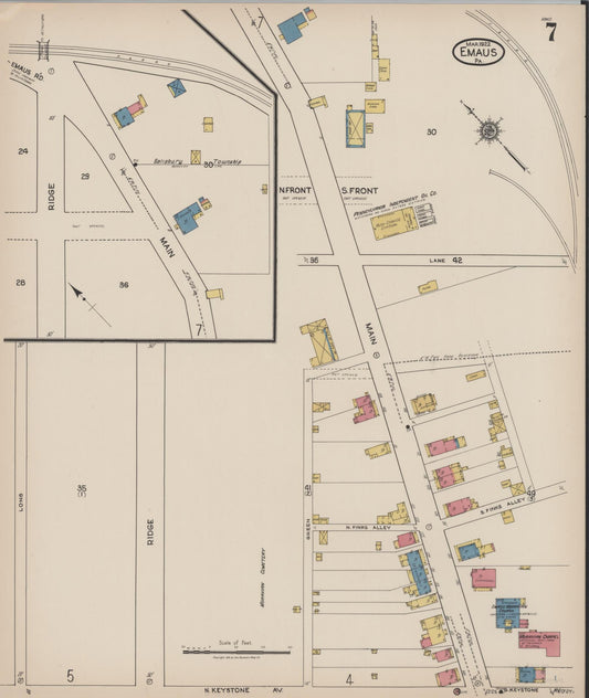 Sanborn Fire Insurance Map from Emaus, Lehigh County, Pennsylvania (1922), Sheet #0007 - Historic Sanborn Fire Insurance Map Print, vintage old map wall art, antique decor, genealogy gift, Pennsylvania Pennsylvania map