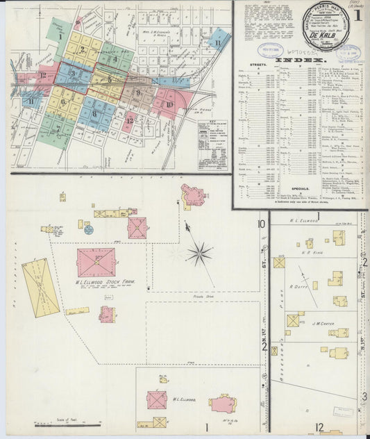 Sanborn Fire Insurance Map from De Kalb, De Kalb County, Illinois (1897), Sheet #0001 - Complete Map Set gallery image, historic Sanborn map, vintage wall art, Illinois Illinois
